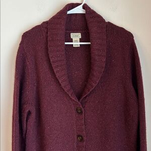 Vintage L.L. Bean Chunky wool knit cashmere Burgundy Cardigan shawl sweater XL